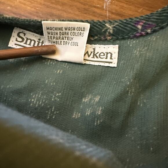 VTG Smith & Hawken Small corduroy Floral Print jumper Dress Pleated Button front - Picture 9 of 9